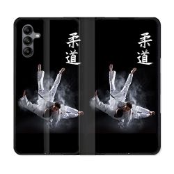 Housse cuir portefeuille Pour Samsung Galaxy A04S Sport Judo Noir