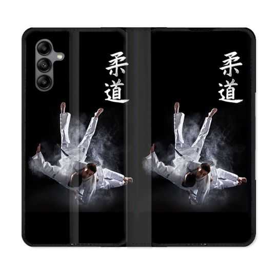 Housse cuir portefeuille Pour Samsung Galaxy A04S Sport Judo Noir