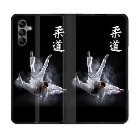 Housse cuir portefeuille Pour Samsung Galaxy A04S Sport Judo Noir