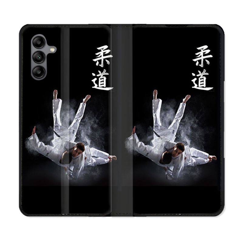 Housse cuir portefeuille Pour Samsung Galaxy A04S Sport Judo Noir