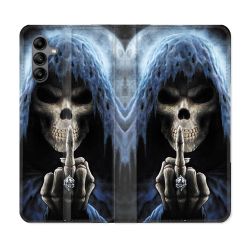 Housse cuir portefeuille Pour Samsung Galaxy A04S Tete de Mort Doigt