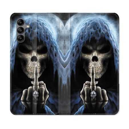 Housse cuir portefeuille Pour Samsung Galaxy A04S Tete de Mort Doigt