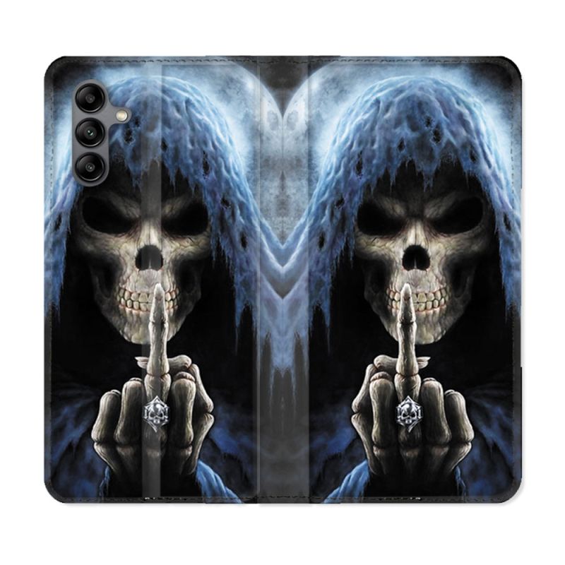 Housse cuir portefeuille Pour Samsung Galaxy A04S Tete de Mort Doigt