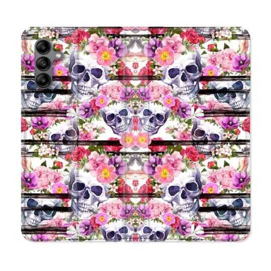 Housse cuir portefeuille Pour Samsung Galaxy A04S Tete de Mort Pattern