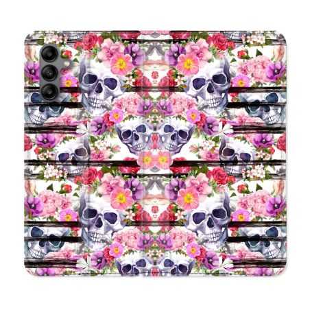Housse cuir portefeuille Pour Samsung Galaxy A04S Tete de Mort Pattern