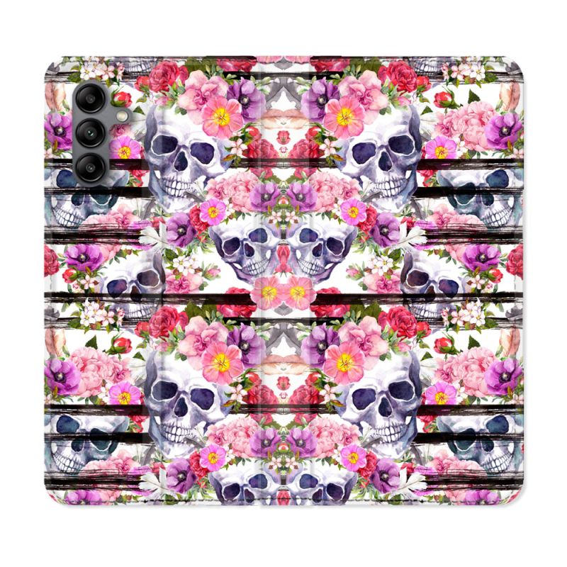 Housse cuir portefeuille Pour Samsung Galaxy A04S Tete de Mort Pattern