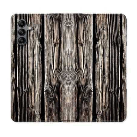 Housse cuir portefeuille Pour Samsung Galaxy A04S Texture Bois