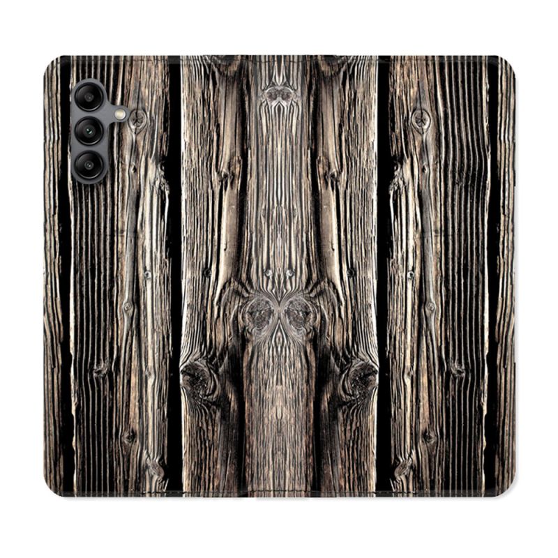 Housse cuir portefeuille Pour Samsung Galaxy A04S Texture Bois