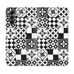 Housse cuir portefeuille Pour Samsung Galaxy A04S Texture Carreau Ciment Noir