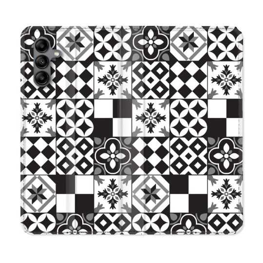 Housse cuir portefeuille Pour Samsung Galaxy A04S Texture Carreau Ciment Noir