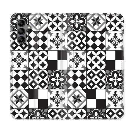 Housse cuir portefeuille Pour Samsung Galaxy A04S Texture Carreau Ciment Noir