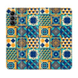 Housse cuir portefeuille Pour Samsung Galaxy A04S Texture Carreau Ciment Orange