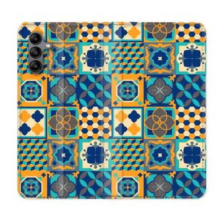 Housse cuir portefeuille Pour Samsung Galaxy A04S Texture Carreau Ciment Orange