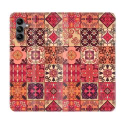 Housse cuir portefeuille Pour Samsung Galaxy A04S Texture Carreau Ciment Rouge