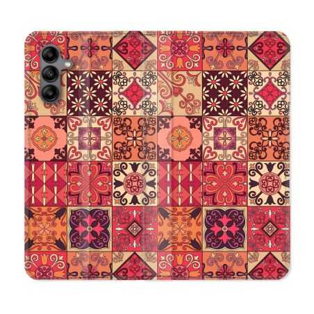 Housse cuir portefeuille Pour Samsung Galaxy A04S Texture Carreau Ciment Rouge