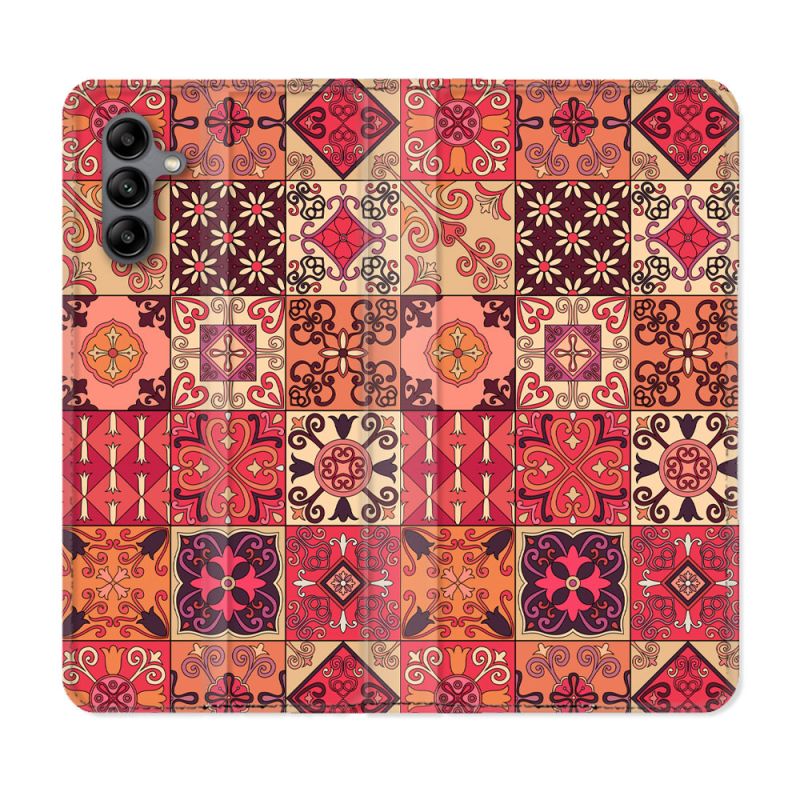 Housse cuir portefeuille Pour Samsung Galaxy A04S Texture Carreau Ciment Rouge