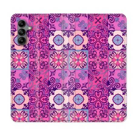 Housse cuir portefeuille Pour Samsung Galaxy A04S Texture Carreau Ciment Violet