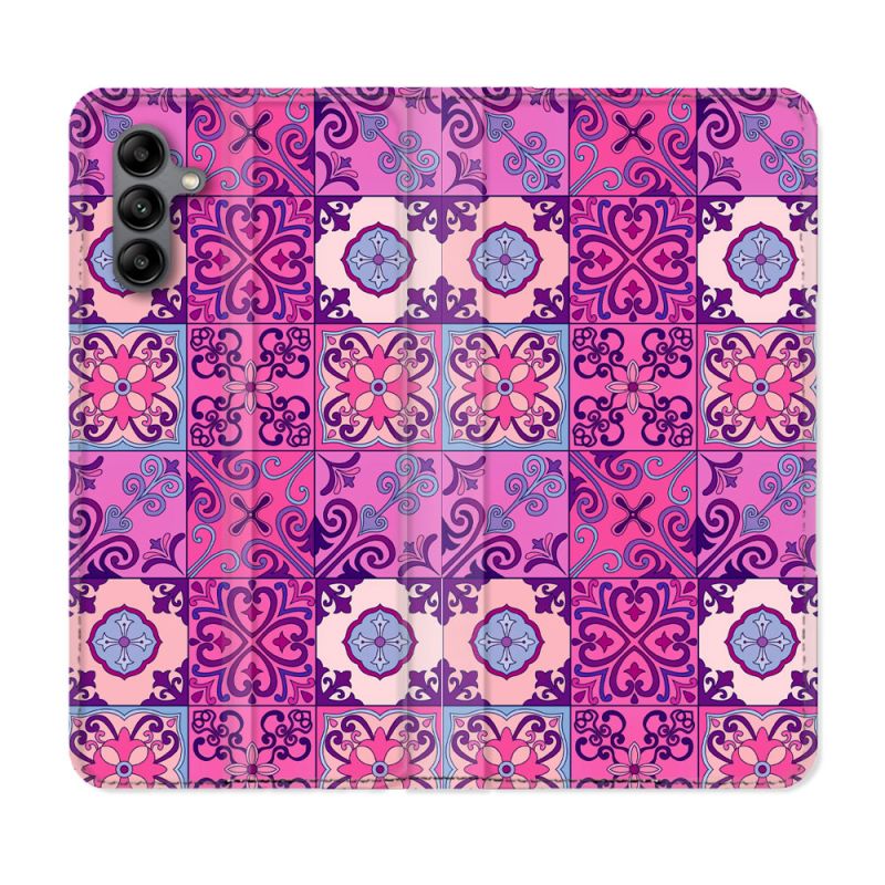 Housse cuir portefeuille Pour Samsung Galaxy A04S Texture Carreau Ciment Violet