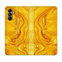 Housse cuir portefeuille Pour Samsung Galaxy A04S Texture Marbre Jaune