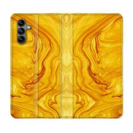Housse cuir portefeuille Pour Samsung Galaxy A04S Texture Marbre Jaune