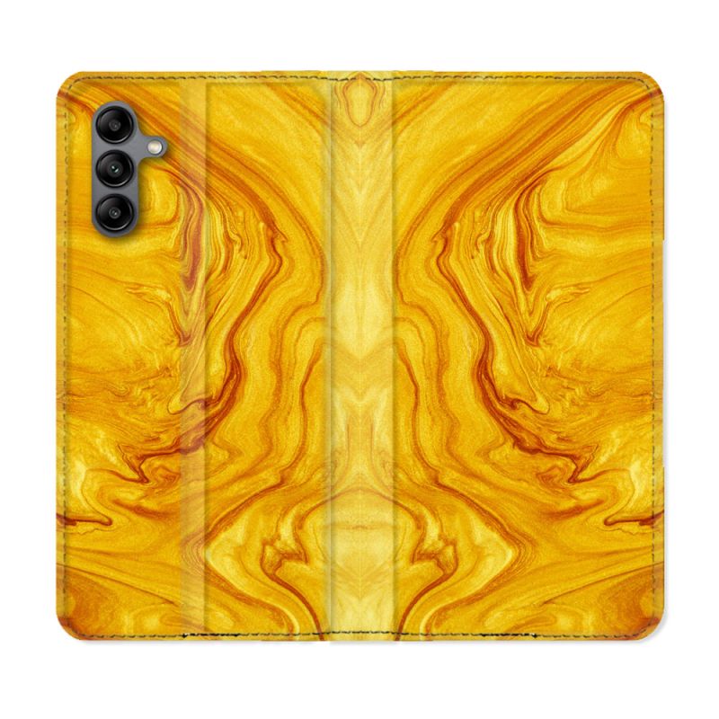 Housse cuir portefeuille Pour Samsung Galaxy A04S Texture Marbre Jaune
