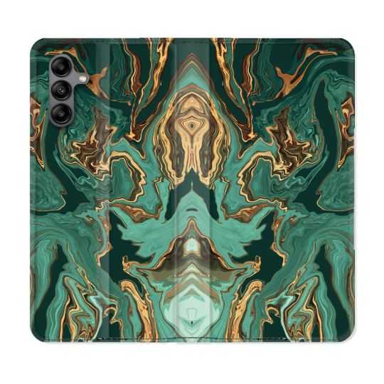 Housse cuir portefeuille Pour Samsung Galaxy A04S Texture Marbre Vert