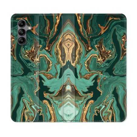 Housse cuir portefeuille Pour Samsung Galaxy A04S Texture Marbre Vert