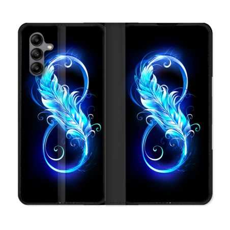 Housse cuir portefeuille Pour Samsung Galaxy A04S Texture Plume Infini Bleu