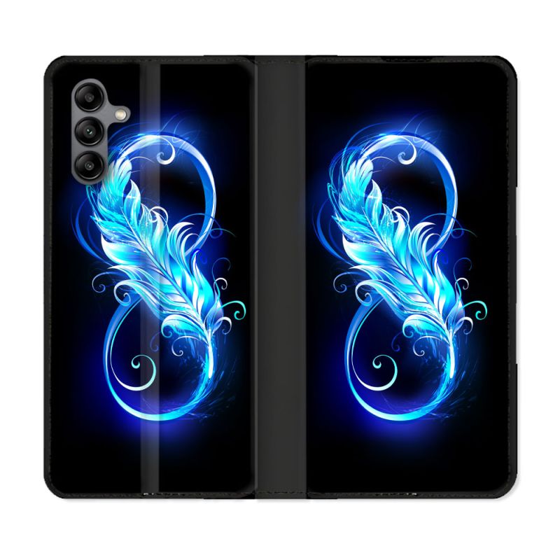Housse cuir portefeuille Pour Samsung Galaxy A04S Texture Plume Infini Bleu