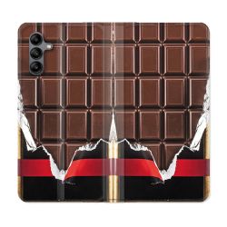 Housse cuir portefeuille Pour Samsung Galaxy A04S Texture Trompe Oeil Chocolat