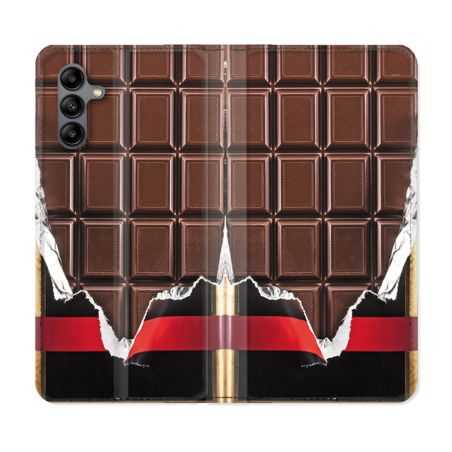 Housse cuir portefeuille Pour Samsung Galaxy A04S Texture Trompe Oeil Chocolat