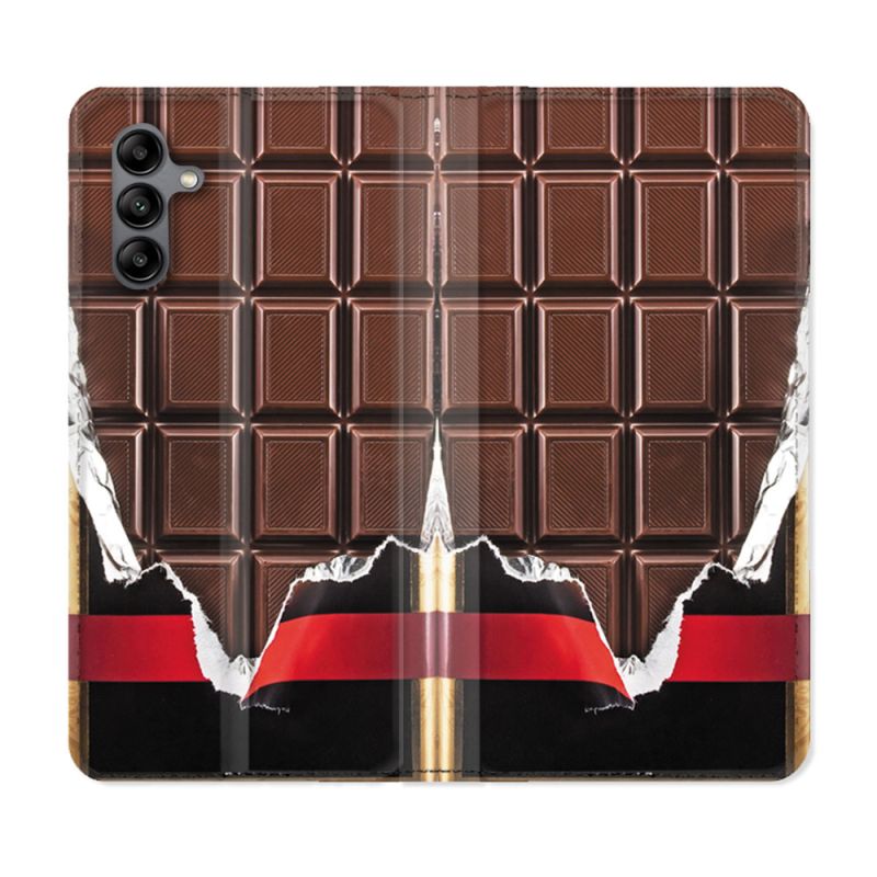 Housse cuir portefeuille Pour Samsung Galaxy A04S Texture Trompe Oeil Chocolat