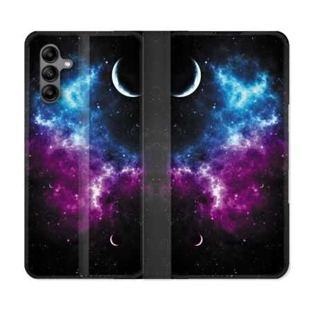 Housse cuir portefeuille Pour Samsung Galaxy A04S Univers Bleu Violet