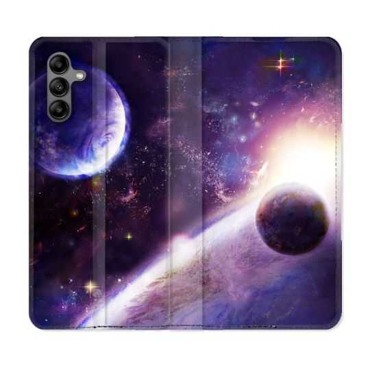 Housse cuir portefeuille Pour Samsung Galaxy A04S Univers Planete Stellaire