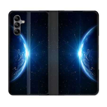 Housse cuir portefeuille Pour Samsung Galaxy A04S Univers Planete Terre