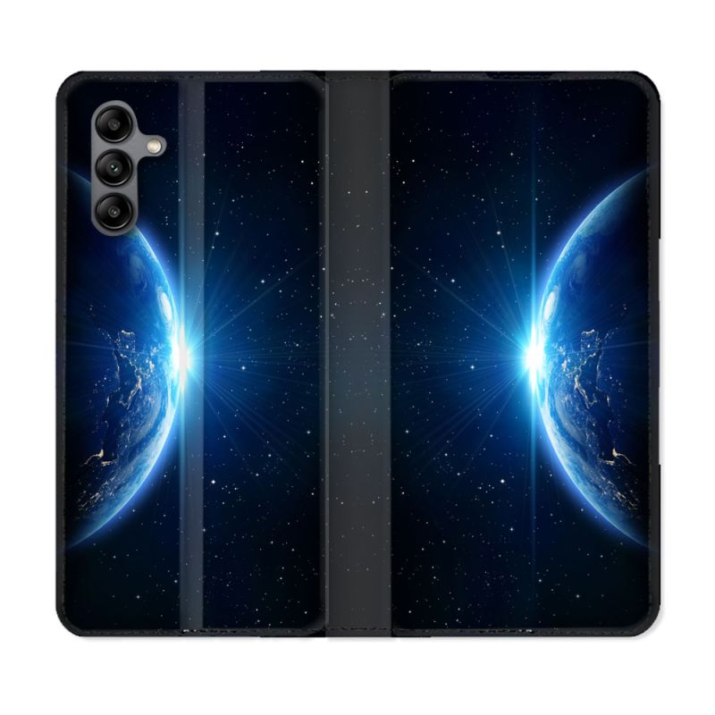 Housse cuir portefeuille Pour Samsung Galaxy A04S Univers Planete Terre
