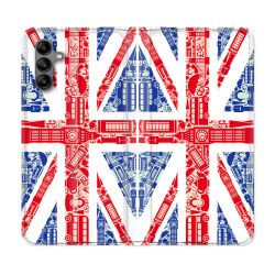 Housse cuir portefeuille Pour Samsung Galaxy A04S Voyage Angleterre Blanc