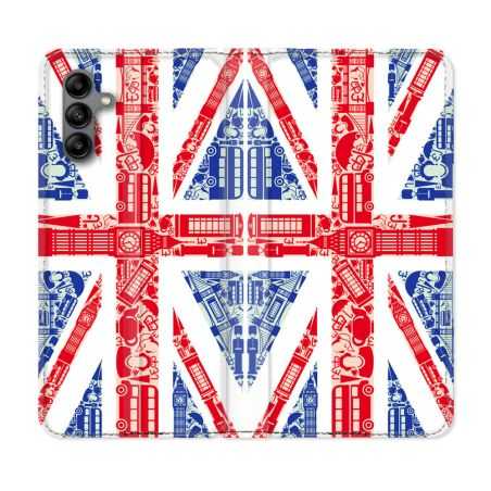 Housse cuir portefeuille Pour Samsung Galaxy A04S Voyage Angleterre Blanc