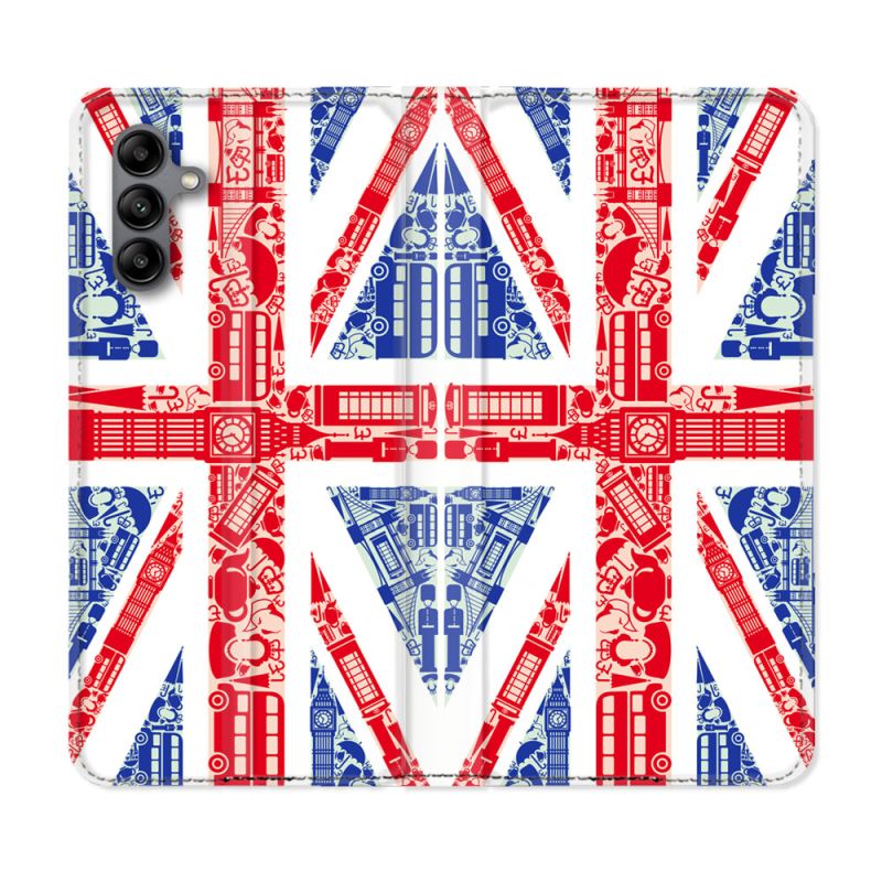Housse cuir portefeuille Pour Samsung Galaxy A04S Voyage Angleterre Blanc