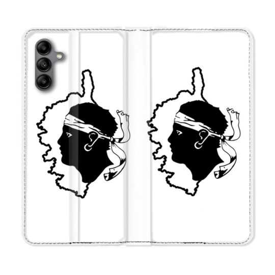 Housse cuir portefeuille Pour Samsung Galaxy A04S Voyage Corse Blanc