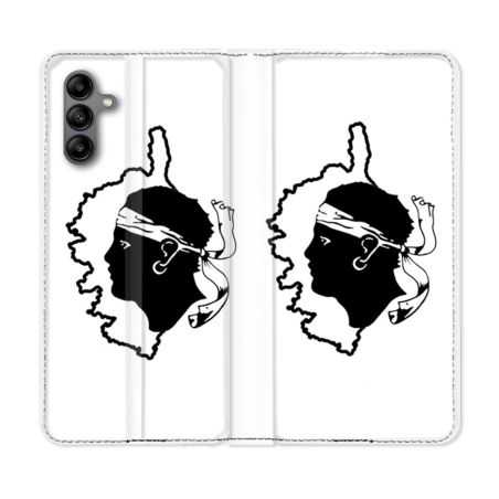 Housse cuir portefeuille Pour Samsung Galaxy A04S Voyage Corse Blanc