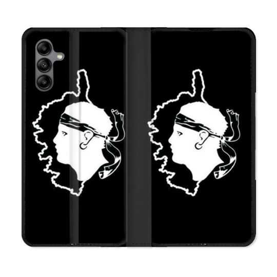 Housse cuir portefeuille Pour Samsung Galaxy A04S Voyage Corse Noir