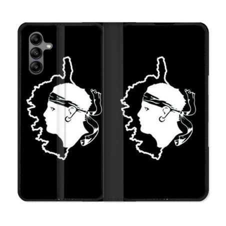 Housse cuir portefeuille Pour Samsung Galaxy A04S Voyage Corse Noir