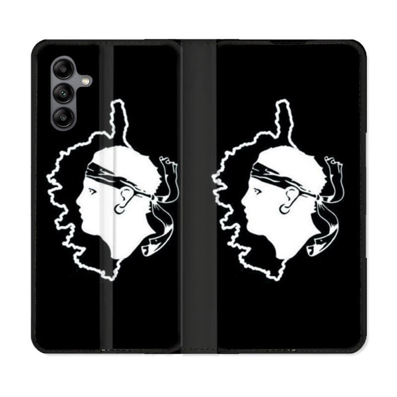 Housse cuir portefeuille Pour Samsung Galaxy A04S Voyage Corse Noir