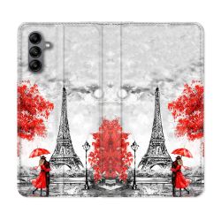 Housse cuir portefeuille Pour Samsung Galaxy A04S Voyage France Paris Rouge
