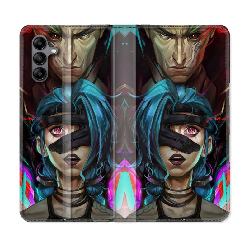 Housse cuir portefeuille Pour Samsung Galaxy A04S Arcane Jynx Bleu