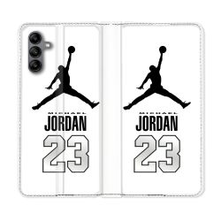 Housse cuir portefeuille Pour Samsung Galaxy A04S Jordan 23 Blanc