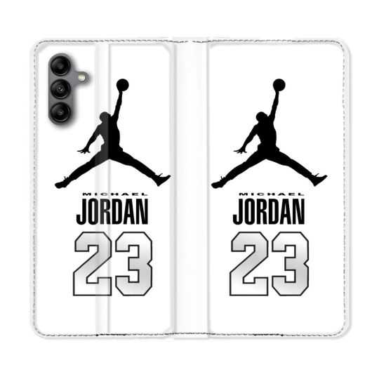 Housse cuir portefeuille Pour Samsung Galaxy A04S Jordan 23 Blanc