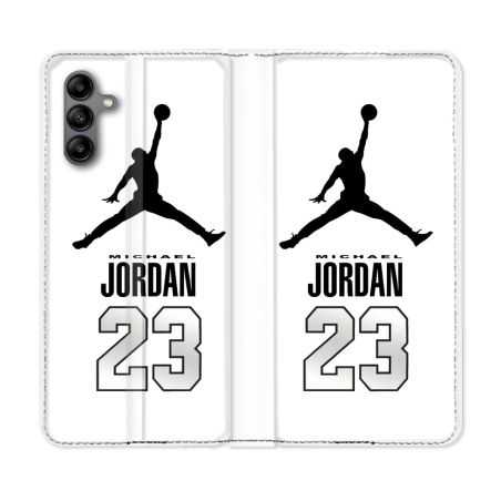 Housse cuir portefeuille Pour Samsung Galaxy A04S Jordan 23 Blanc