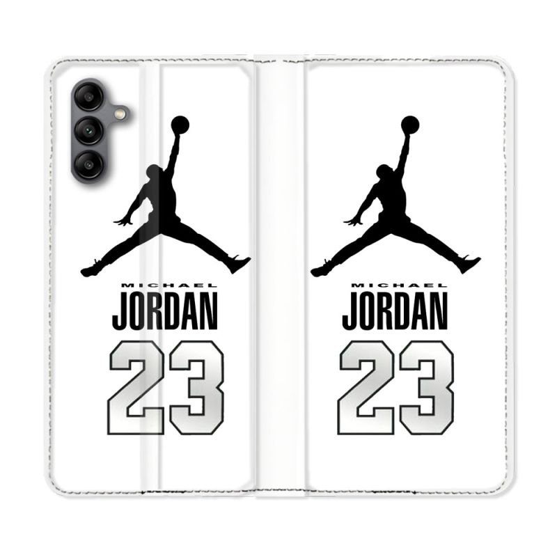 Housse cuir portefeuille Pour Samsung Galaxy A04S Jordan 23 Blanc